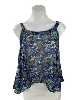 Millau Women's Blue Floral Sleeveless Boxy Swing A Line Cami Tank Blouse Top S